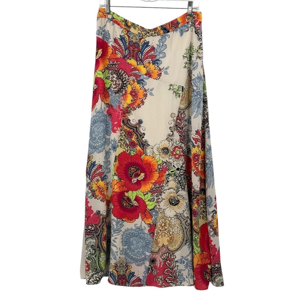 Chico's Floral A-Line Maxi Skirt in Cream with Red, Yellow & Blue